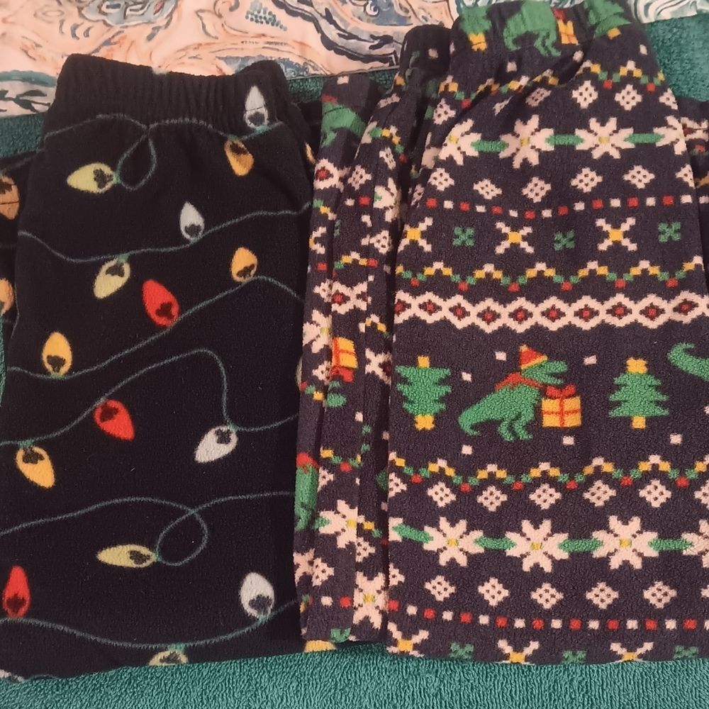 Festive Holiday Pajama Fleece Pants Lights Dinosaurs Boys Toddler 3t